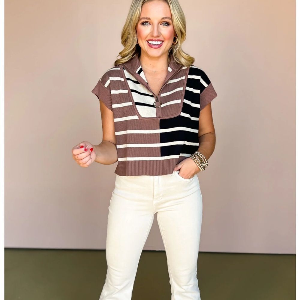 Entro Half-Zip Colorblock Striped Sweater Vest M – Boutique Cutie! - Picture 4 of 11